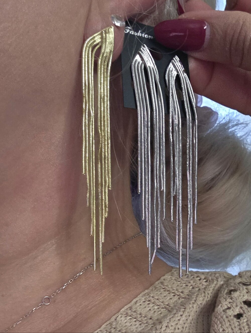 Vintage Long Bar Tassel 925 Earrings Gold  Silver Tone Elegant Geometric Drop